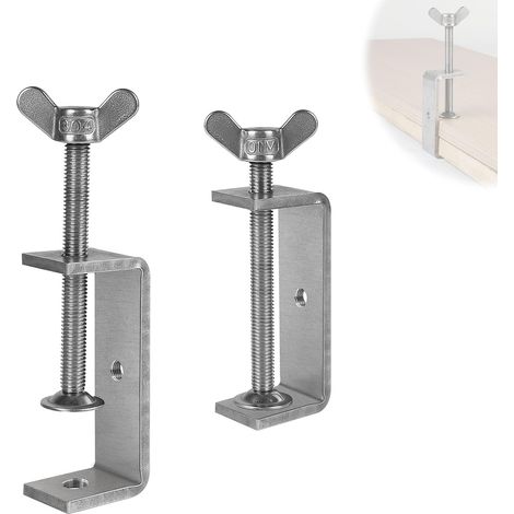 Dos abrazaderas en C de acero inoxidable con terminales de tornillo ajustables, aptas para soldadura y carpintería. (1/4)