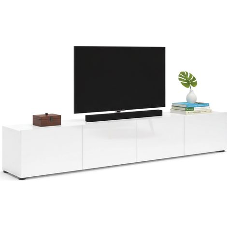 Mobile Porta tv Ame, un Ripiano, Cassetti Made in Italy, 38x225x39h cm Bianco Lucido