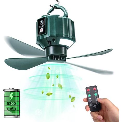 Deckenventilator mit Beleuchtung – Fernbedienung – Aufhängehaken – 3 Geschwindigkeitsstufen – 2 Flügel – für Zelt, Markise und Notsituationen (1/5)