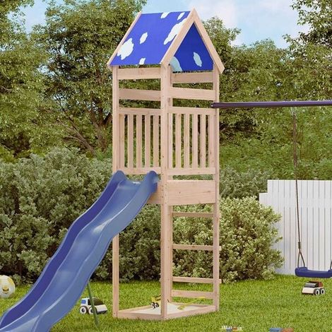 Jeu extérieur enfant : Maisonnette de jeu avec mur d'escalade bois massif Douglas jeu extérieur enfant, aire de jeu jardin, balançoire enfant , pour jardin, usage domestique , enfant 3-8 ans (1/5)