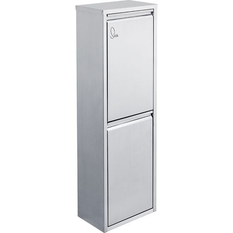 Svita – Poubelle verticale tri sélectif 30L en acier inoxydable – 2 compartiments – Montage mural – Autocollants de recyclage inclus – Argenté