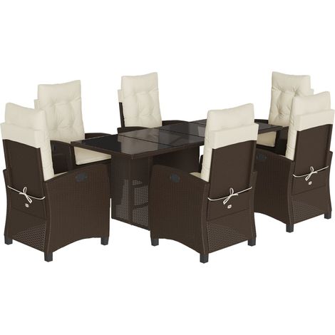 Maison Exclusive - Set da Pranzo da Giardino 7pz con Cuscini in Polyrattan Marrone (1/5)