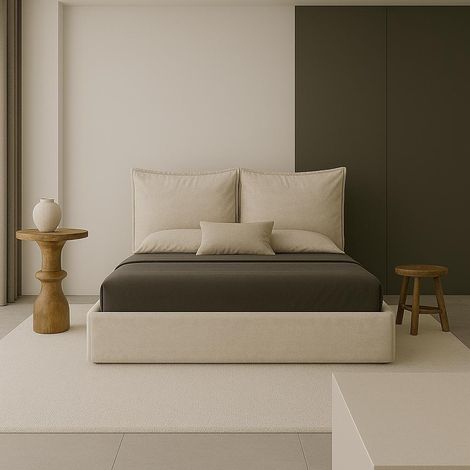 Sofello Polsterbett nach Maß GLAMMY 200x200 Metall-Lattenrost beige Velour Samtstoff Velvett mit Bettkasten und Stauraum (1/5)