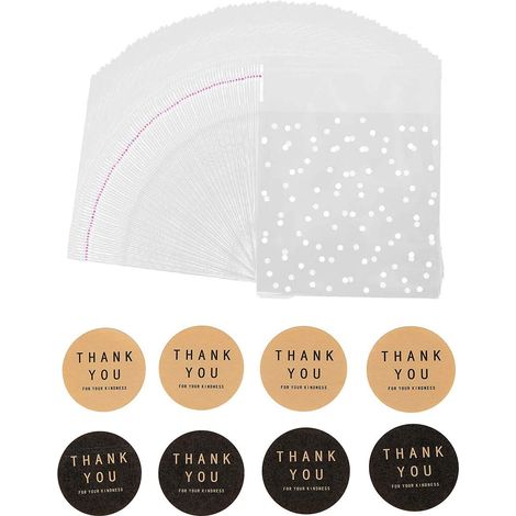 400 sachets à friandises blancs à pois, autocollants, pour bonbons et biscuits (1/5)