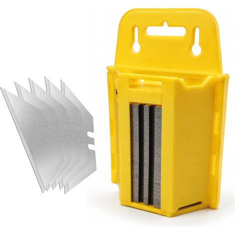 Bituxx 100x Trapezklingen 50 mm für Cuttermesser & Hobel – Ersatzklingen im praktischen Klingenspender – scharfe Universalklingen für Teppich, Karton, Kunststoff & Folie – für Heimwerker & Gewerbe (1/5)