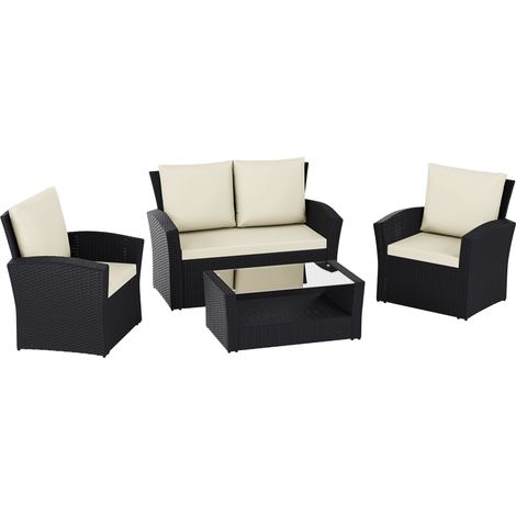 Mylor Rattan Garden Furniture 4 Seater Outdoor Chair Sofa Table Set, Black-No-Cover