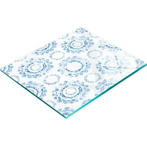Tablero de vidrio elegante y duradero con estampado decorativo azul de 60x52 cm.