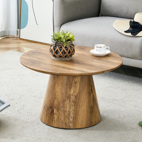 Tavolino da caffè rotondo fisso 60x60x35 cm in MDF effetto legno naturale FloraGrace (1/5)