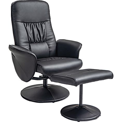 Fauteuil inclinable avec repose-pieds, fauteuil TV, fauteuil TV pivotant et rembourré pour salon ou chambre, similicuir, noir