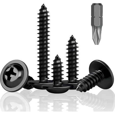 Lot de 90 vis autotaraudeuses noires M4,2 x 50 mm, vis à tête plate, vis autotaraudeuses noires pour tôle, plaques de plâtre, plastiques et bois (1/5)