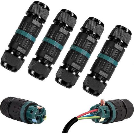 Boîte de jonction étanche IP68, lot de 4 connecteurs électriques extérieurs à 2 voies, étanche pour câbles de 9 à 12 mm² (1/5)