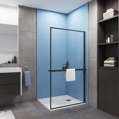 Paroi de douche à l'italienne cadre noir 80x200cm cadre et étagère de douche aluminium et noir mat