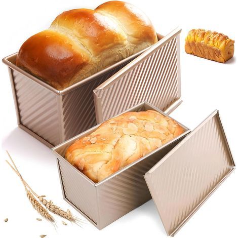 Set aus 2 antihaftbeschichteten Brotbackformen mit Deckel, ideal zum Backen von Brot, Gebäck und Kuchen. (1/5)