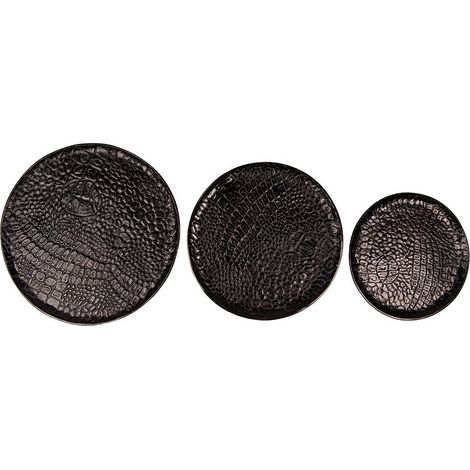 Lot de 3 Plateaux de Décoration Ronds en Aluminium Noir Style Baroque Ø 40/35/29 cm - PANGIVO (1/4)