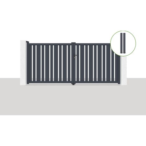 Pack portail battant 350x160cm VEYMONT + 2 poteaux EIFEL H.190cm Gris (1/5)