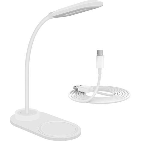 Lampe de bureau LED à intensité variable avec chargeur sans fil, lampe de bureau à charge sans fil, rotation flexible, pression sur C (1/5)