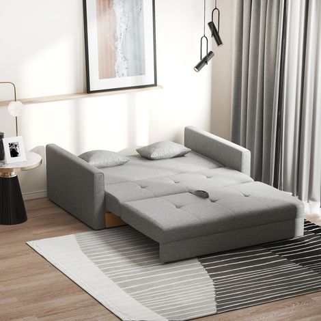 Sofá Cama de 2 Plazas Sofá Cama Tapizado en Poli Algodón con 2 Cojines Desmontables y Espacio de Almacenamiento Sofá Doble para Salón Oficina 152x101x81 cm Gris (1/5)
