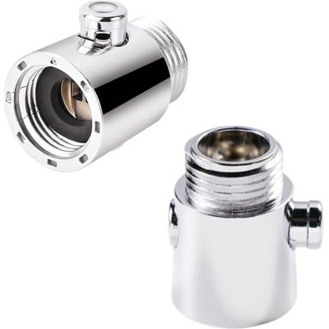 Robinet d'arrêt de douche en deux parties, à bouton-poussoir avec raccord universel G1/2 pour douche extérieure/bidet/salle de bain/cuisine/camping-car - Argent (1/5)