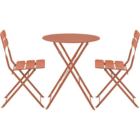 Table de terrasse ronde pliante et 2 chaises pliantes terracotta