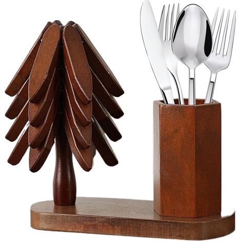 Dessous de verre en bois avec porte - couverts en bois naturel - dessous de (1/5)