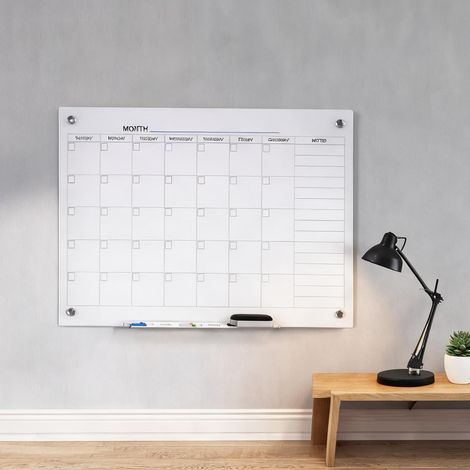 Tableau calendrier en verre 90 x 60 cm avec porte-stylos weiß (1/5)