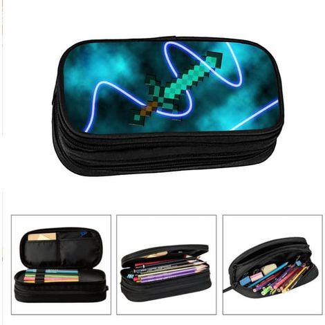 Trousse Minecraft, trousse pour écoliers et enfants, grande capacité, sac à fournitures scolaires, vente en gros, double compartiment élastique, portable. H
