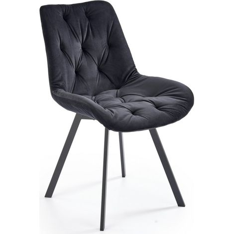 Chaise design métal et velours noir capitonné Brino (1/4)