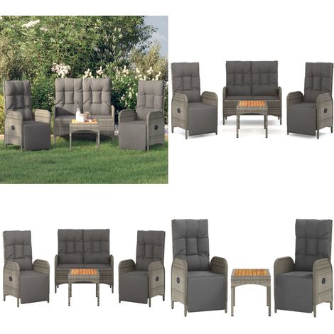 Ensemble à manger jardin 4pcs et coussins Gris Résine tressée - Chaises de jardin - Banc de jardin