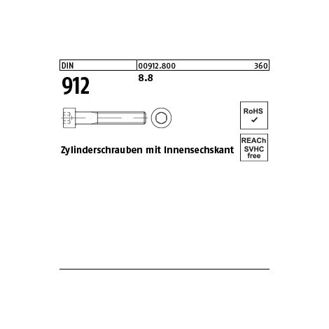 Zylinderschraube DIN 912 m.Innensechskant M 5 x 108.8 100 Stück