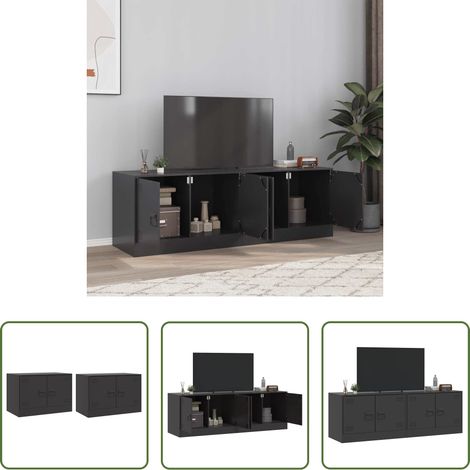 vidaXL Stahl-Schrank - TV-Schränke 2 Stk. Schwarz 67x39x44 cm Stahl (1/5)