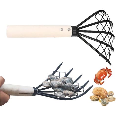 Garden Rake 5-Tine Steel Claws for Clams - Ergonomic Non-Slip Handle for Working Soil, Lawn, Sand, Outdoor Gardening, Weeding (1 pc) (1/5)