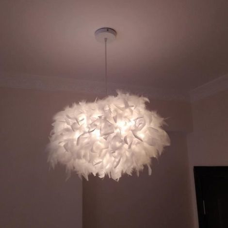 Lustre Suspension en Plumes Blanc E27(Ampoule non inclus )Diamètre 45CM (1/4)