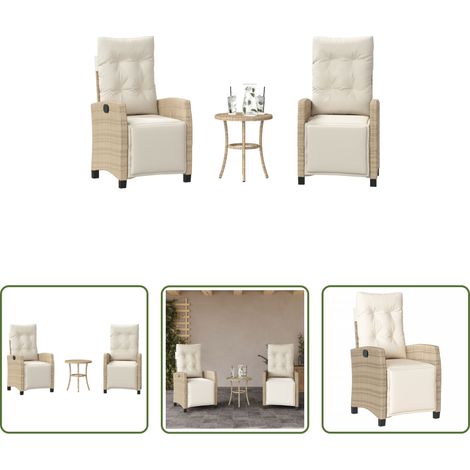 vidaXL Relaxsessel - 3-tlg. Bistro-Set mit Kissen Beige Poly Rattan (1/5)