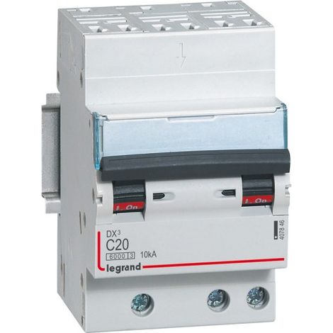 Legrand 407846 dx³ 6000 Circuit Breaker - Auto/Screw - 3-pole - 400 V - 20 A - 10 kA - Curved - Branch - Hx³ Opti 4-pole Comb