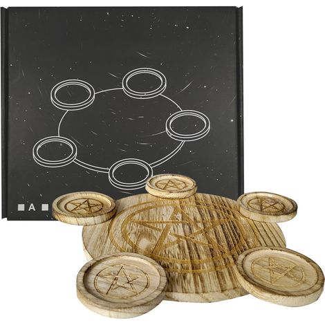 Candle Holder - Pentacle Wooden Tray - Altar Table Decor - For Candles And Crystals - 1 Unit (1/5)