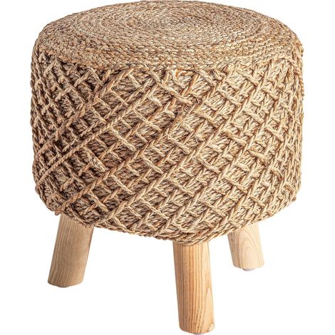 Tabouret Bohème Chic en Yute et Bois - Brun yute naturel tressé et touches de bois (1/3)