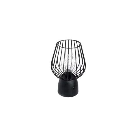 Lámpara de mesa industrial, lámpara de mesita de noche retro con jaula de metal negro, funciona con pilas e incluye bombilla, lámpara de mesa inalámbrica para dormitorio y sala de estar [Clase energét