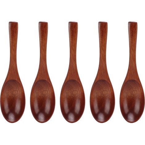 Cuillères en bois naturelles x5, légères et délicates, robustes et sûres, confortables pour mélanger, ustensiles de cuisine durables (1/5)