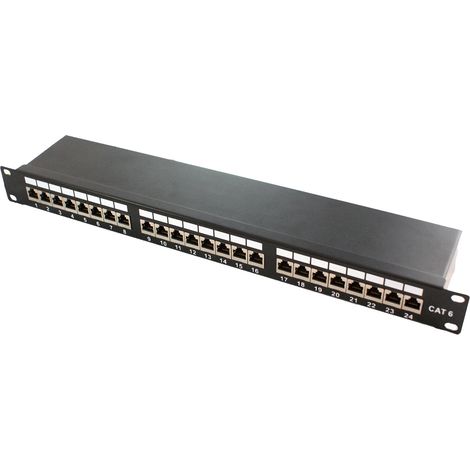 Panneau de brassage 19'' 24 ports RJ45 cat.6 blindé – Fréquence jusqu'à 250 MHz – Prise terre pour sécurité – Installation en armoire ou baie – Kimex (1/3)