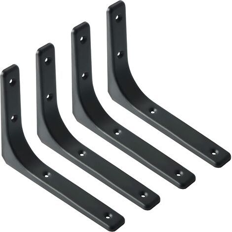 DEESSE SHOP - Support d'étagère Murale, 4PCS Support en métal 200mm x 150mm Support Robuste Support d'étagère Murale pour Cuisine Industrielle Décoration Murale Radiateur Montage Mural (Noir) (1/5)