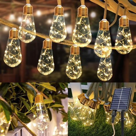 Solar string Light Outdoor, 8,3 mètres 16 lumières Vintage corde chanvre Solar patio, LED patio lumière imperméable à l'eau décoration de Noël lumière