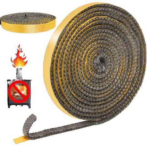 Enowelir Joint Insert Cheminée Autocollant, Joints Fibre de Verre, Joint de Porte Pour Poele a Bois, Cheminée, Porte Four a Bois, Résistant à la Chaleur 550 Degrés Celsius (2mm10mm3m) (1/5)