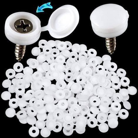 100 capuchons à vis en plastique avec charnières et languettes, protection durable de qualité supérieure (blanc) (1/3)