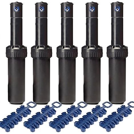 5er-Pack kompatible Rain Bird 5004-PC-Regner. Reichweite: 7,6 bis 15,2 Meter. 3/4"-Innengewinde, schwarz.