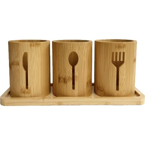 Set portaposate in bambù - Portaposate da cucina e organizer per posate con vassoio in bambù Portaposate decorativo da appoggio Organizer (1/2)