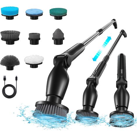 9-in-1 rotierende elektrische Reinigungsbürste, 9 Aufsätze, kabellos, verstellbarer Winkel, IPX5 wasserdicht, LED-Anzeige (für Dusche, Haushalt, Badezimmer, Küche, Auto) (1/5)