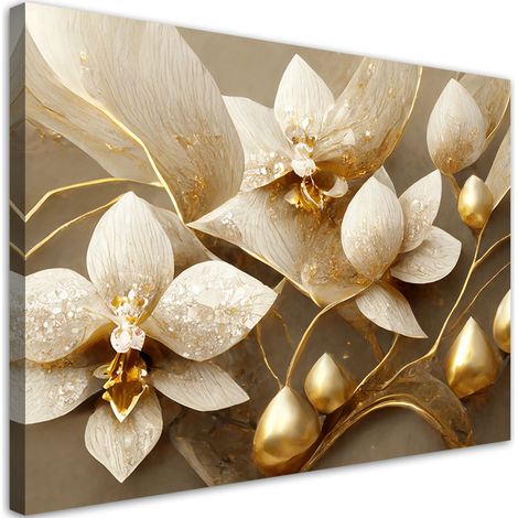 Tableau sur toile Tableau sur toile Fleurs glamour en 3D or 60x40 (1/5)