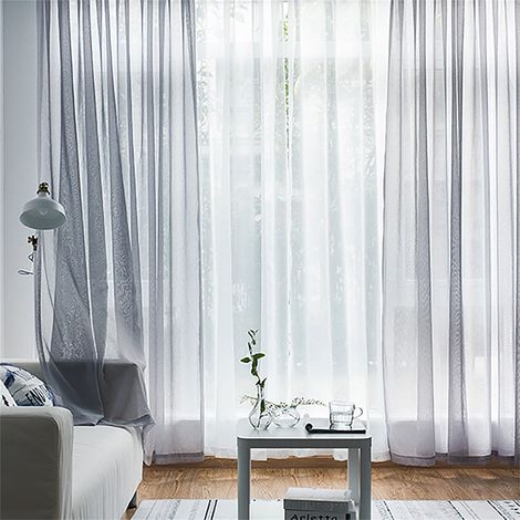 Transparente Gardinen, Wohnzimmer-Fenstervorhänge mit Stangentasche, Schlafzimmer-Halbtransparente Voile-Gardinen, Grau (55''B x 84''L, 2 Paneele) (1/5)