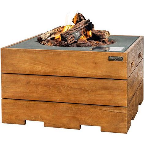 Happy Cocooning Mania Feuertisch 19,5 kW quadratisch groß 76x76x46 cm Teakholz/grau (1/3)