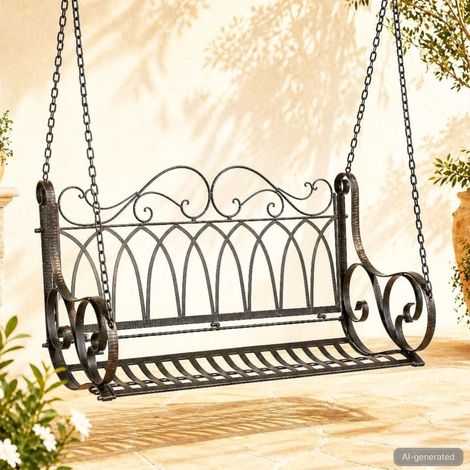 DanDiBo Banc suspendu Métal Marron Résistant aux intempéries Balançoire avec chaînes Fauteuil suspendu 18688 Banc de jardin 2 places (1/5)